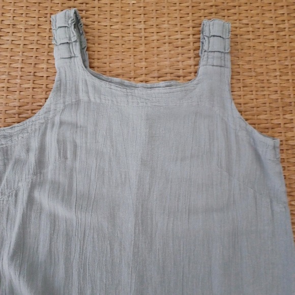 OH MY GAUZE! Gray Linen Blend Midi Dress Tank Straps Casual Size 2 L